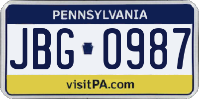 PA license plate JBG0987