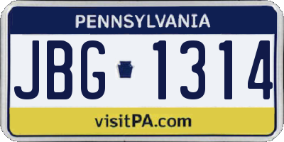 PA license plate JBG1314