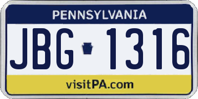 PA license plate JBG1316