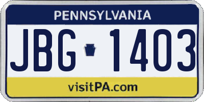 PA license plate JBG1403