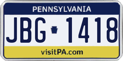PA license plate JBG1418