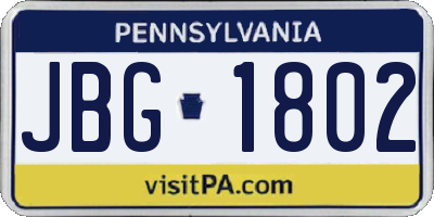 PA license plate JBG1802