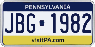 PA license plate JBG1982