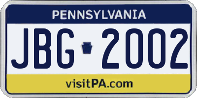 PA license plate JBG2002