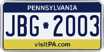 PA license plate JBG2003