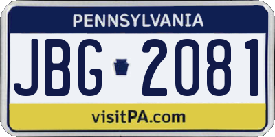 PA license plate JBG2081