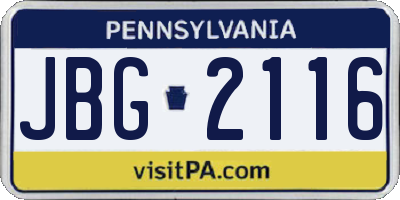 PA license plate JBG2116