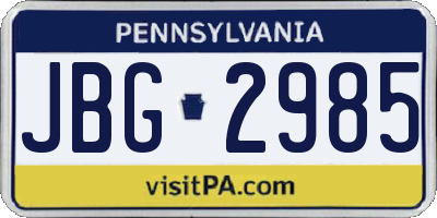 PA license plate JBG2985