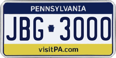 PA license plate JBG3000