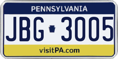 PA license plate JBG3005