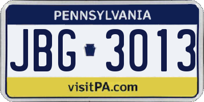 PA license plate JBG3013