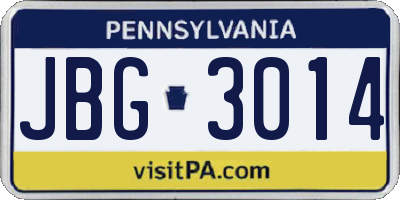 PA license plate JBG3014