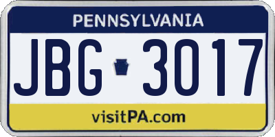 PA license plate JBG3017