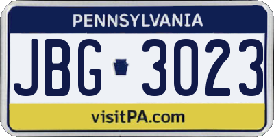 PA license plate JBG3023