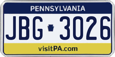 PA license plate JBG3026