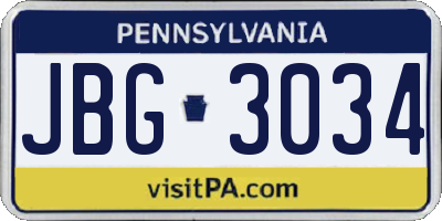 PA license plate JBG3034