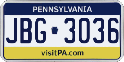 PA license plate JBG3036