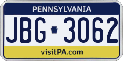 PA license plate JBG3062