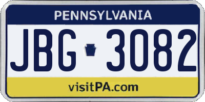 PA license plate JBG3082