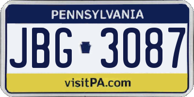 PA license plate JBG3087