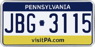 PA license plate JBG3115