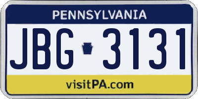 PA license plate JBG3131