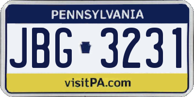 PA license plate JBG3231