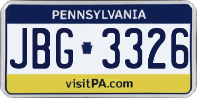 PA license plate JBG3326