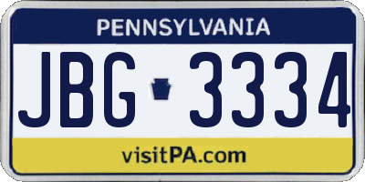 PA license plate JBG3334