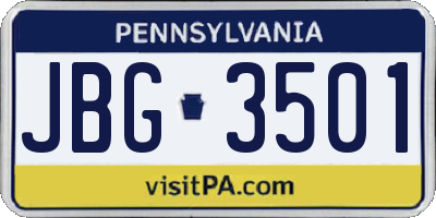 PA license plate JBG3501