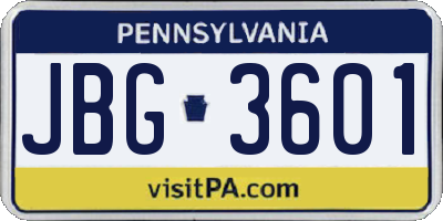 PA license plate JBG3601