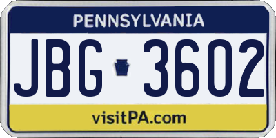 PA license plate JBG3602