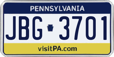 PA license plate JBG3701