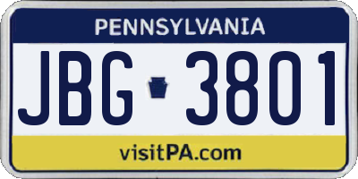 PA license plate JBG3801