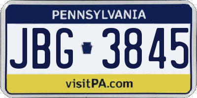 PA license plate JBG3845