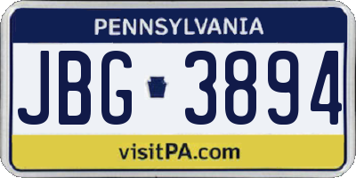 PA license plate JBG3894