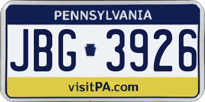 PA license plate JBG3926