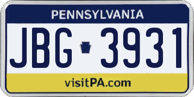 PA license plate JBG3931