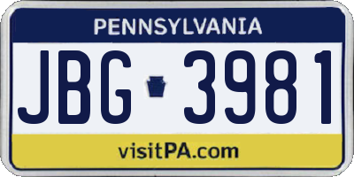 PA license plate JBG3981