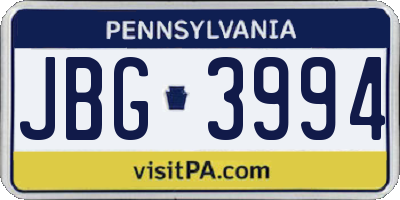PA license plate JBG3994