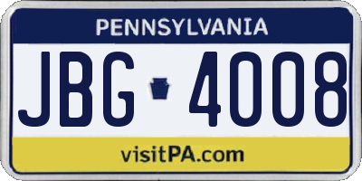 PA license plate JBG4008