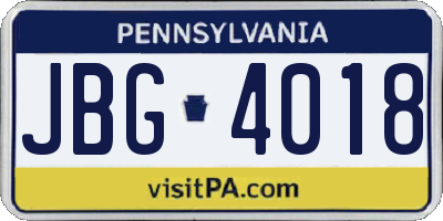 PA license plate JBG4018