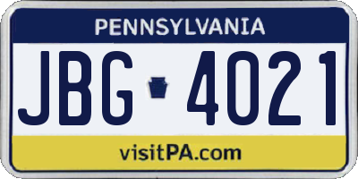PA license plate JBG4021