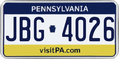 PA license plate JBG4026