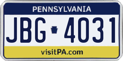 PA license plate JBG4031