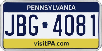 PA license plate JBG4081