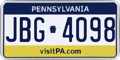 PA license plate JBG4098