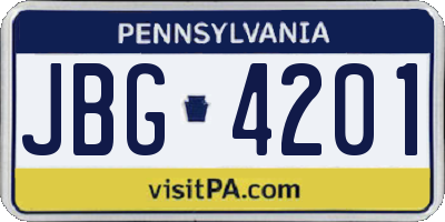 PA license plate JBG4201