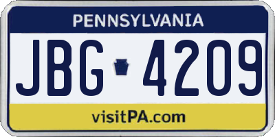 PA license plate JBG4209