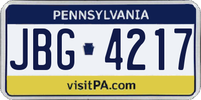 PA license plate JBG4217